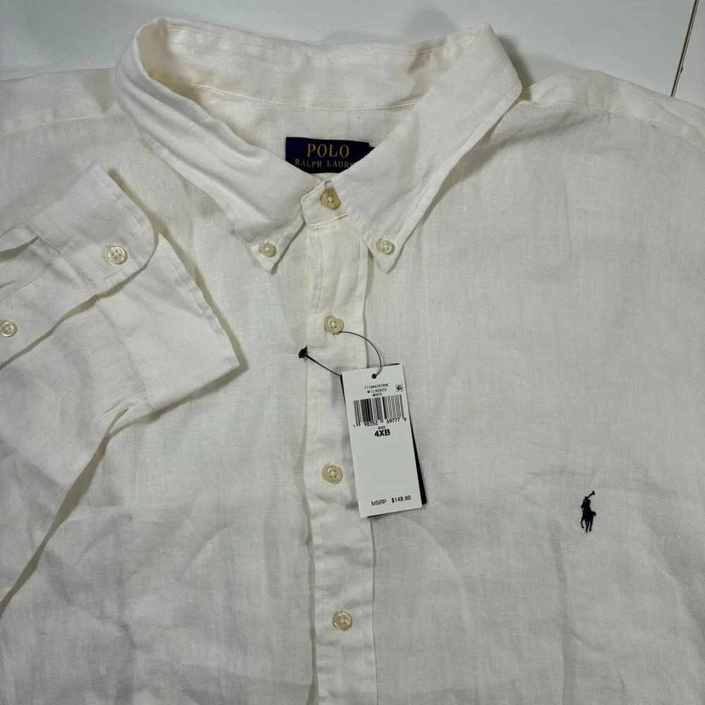 NEW Polo Ralph Lauren 100% Linen Shirt 4XB White Long Sleeve Button Down